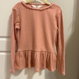 H&M Dusty Rose Ribbed Peplum Long Sleeve Top